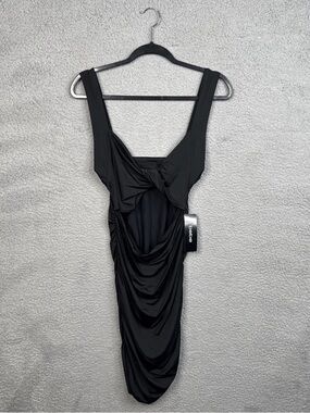 bebe Black Deep V Neck Cutout Scrunch Back, Size S, NWT